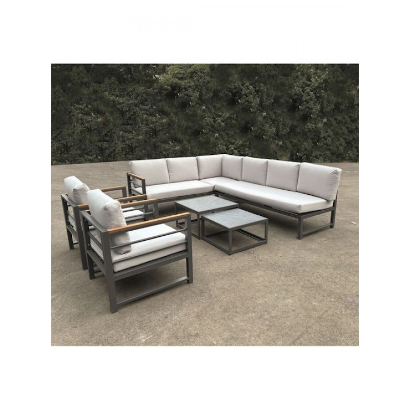 MARILIAN Set Σαλόνι Κήπου, Πολυμορφικό 6τεμ, Μέταλλο Βαφή Ανθρακί, Μαξιλάρια Γκρι Κωδικός: [Ε-00024843] Ε6870,1